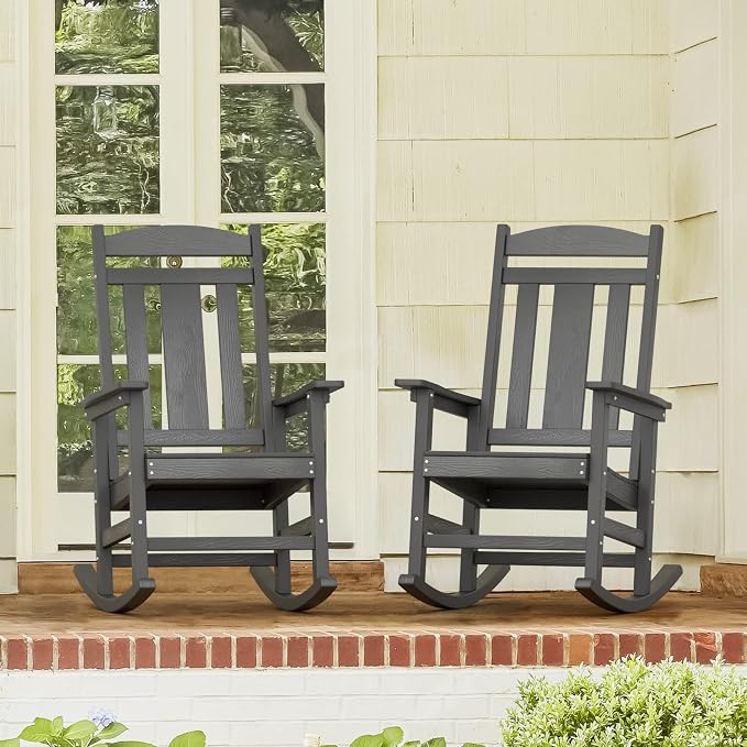 LUE BONA Outdoor Rocking Chairs Set of 2, Weather Resistant HDPS Poly Rocker - Image 10