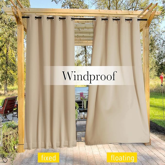 NICETOWN Gazebo Curtains Outdoor Waterproof W100 x L84 in Biscotti Beige | - Image 7