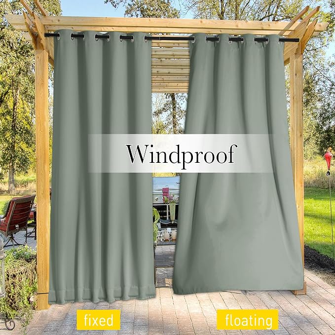 NICETOWN Patio Curtains Outdoor Waterproof W100 x L95 in Sage Green | Windproof - Image 4