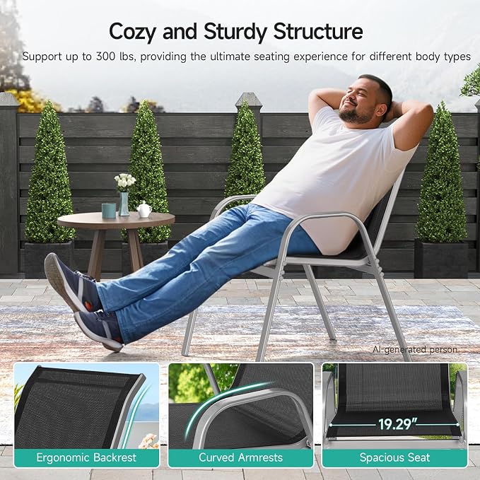 Patio Chairs Set of 4, All Weather Outdoor Dining Chairs | Stackable Dining - Image 6