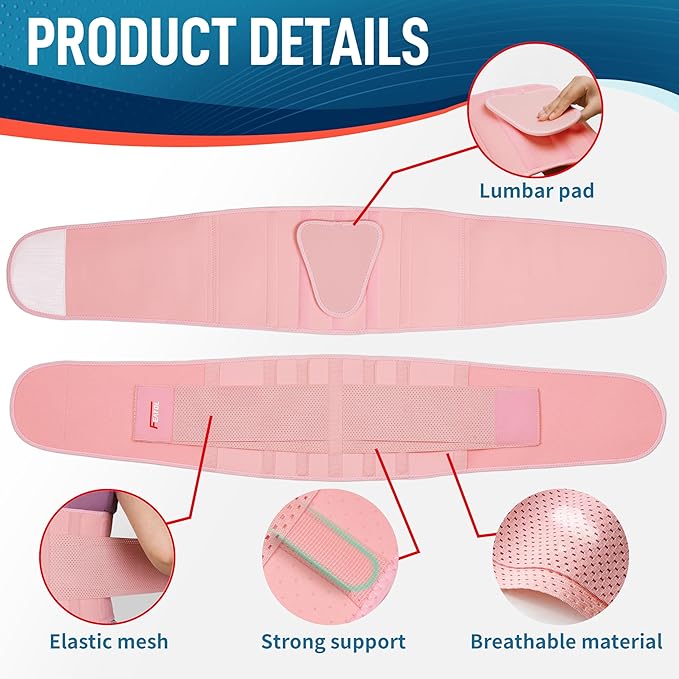 FEATOL Back Brace for Lower Back Pain, Breathable Back Support Belt for Women & Men with Lumbar Pad, Lumbar Support Belt for Heavy Lifting & Work, Pink, 5XL (Circumference:68-74.8")