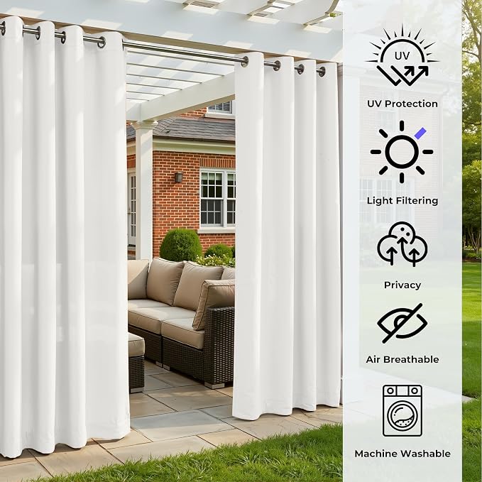 Set of 2 Outdoor Curtains for Patio Waterproof, Breathable Grommet Panels for - Image 4