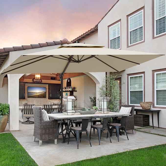 10x13FT Beige Cantilever Outdoor Patio Umbrella - Image 4