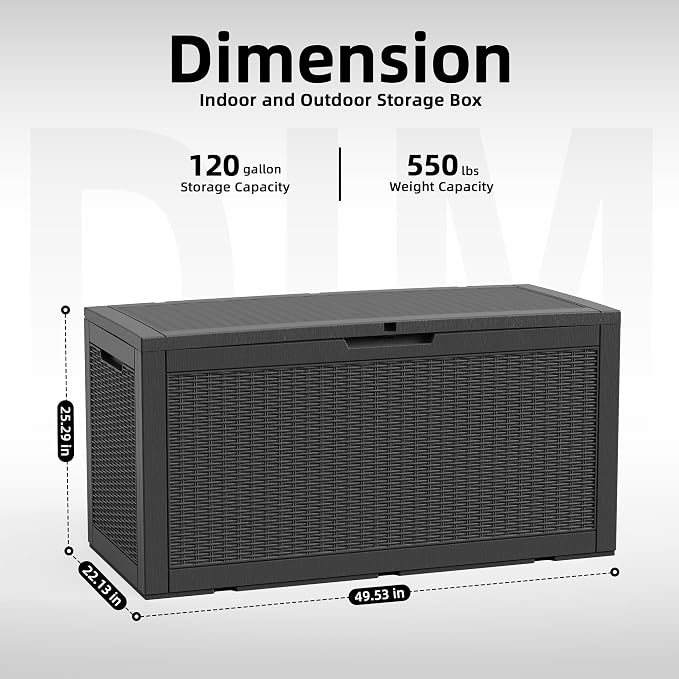 PatioZen 120 Gallon Deck Box Outdoor, Weatherproof Resin Patio Storage Box - Image 2