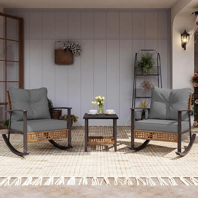 3-Piece Rocking Bistro Set, Outdoor Patio Furniture by LAUSAINTHOME