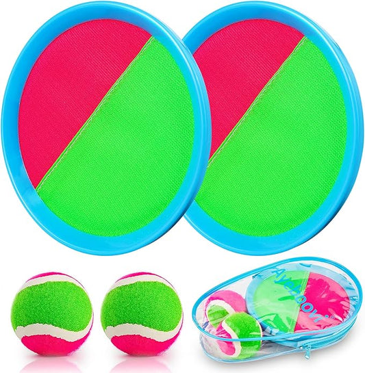 Ayeboovi Toss and Catch Ball Game Outdoor Beach Pool Kids Toys Outside Lawn Yard Games for 3 4 5 6 7 8 9 10 11 12 Year Old Girls Boys Toys Birthday Gift Stocking Stuffers (2 Paddles 2 Balls)