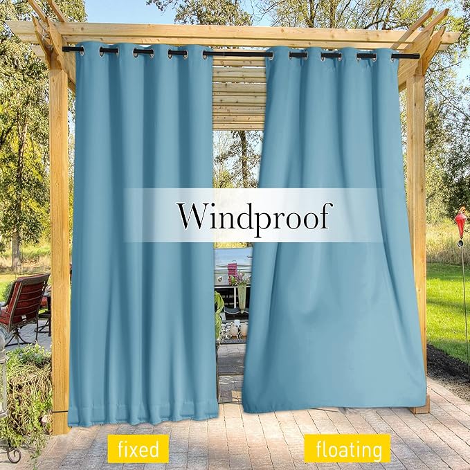 NICETOWN Weighted Curtains for Patio Waterproof W66xL84 Teal Blue 2 Panels | - Image 6