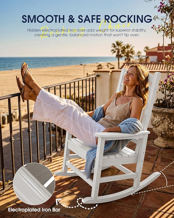 Oversized Outdoor Rocking Chairs Set of 6, HDPE Porch Rocker - Image 9