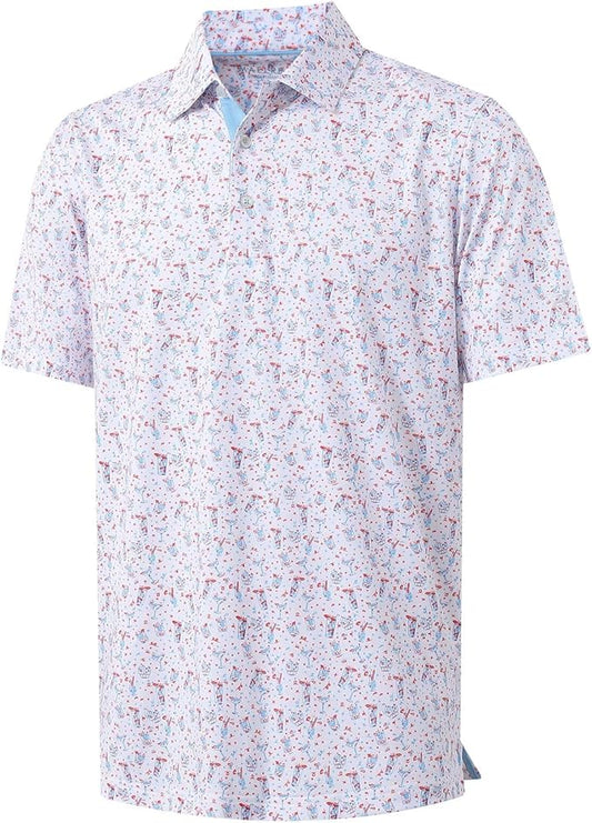 M MAELREG Mens Golf Shirt Short Sleeve Dry Fit Print Moisture Wicking Performance Patterns Collared Polo Shirt