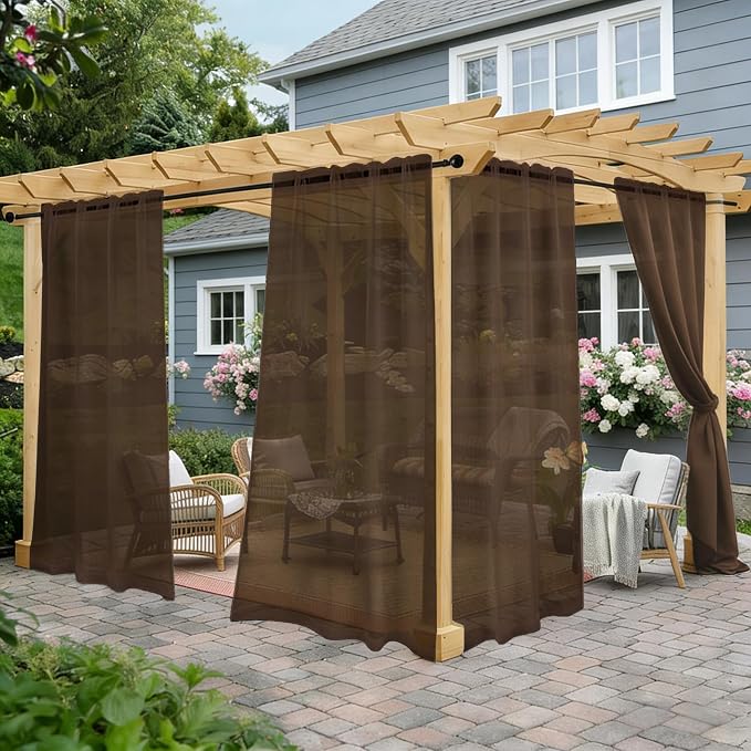 Outdoor Sheer Curtains for Patio Waterproof, 4 Panels Rod Pocket Indoor/Outdoor by Awnmeow