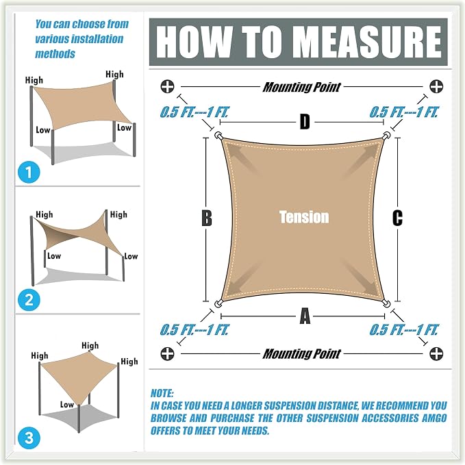 Amgo Custom Size 11' x 16' Green Rectangle Square Sun Shade Sail UPF50+ - Image 6