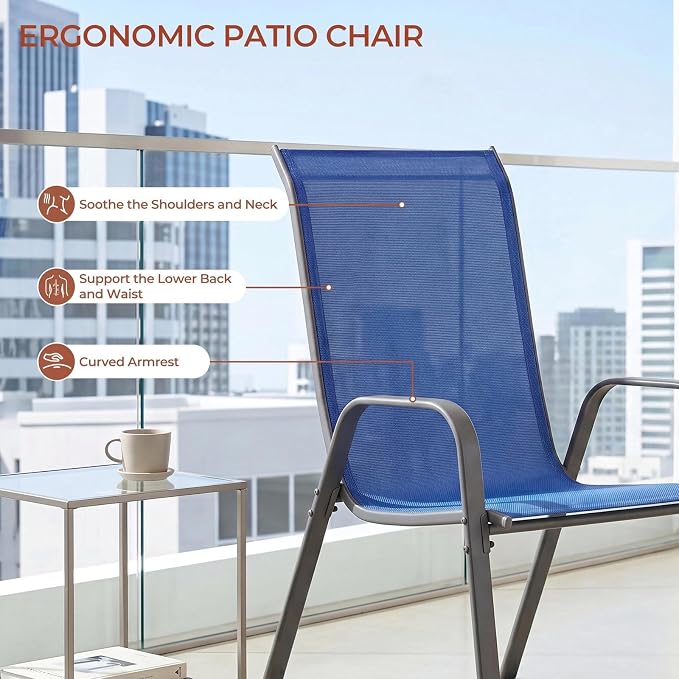 TLSUNNY Patio Chair, Outdoor Stackable Textilene Chairs Set of 6, - Image 3