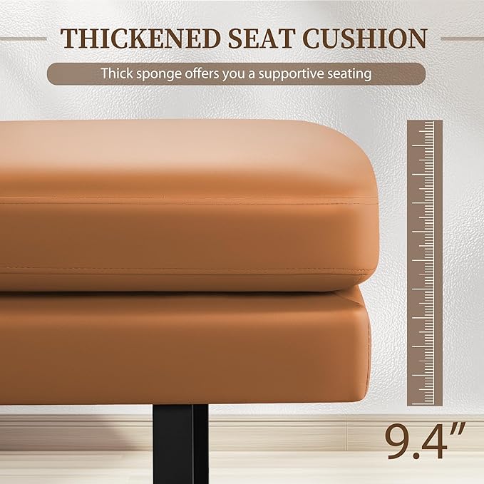 Furniwell Waiting Room Seating - 3-Seat Faux Leather Reception Bench, Office & Conference Room Guest Chair, Brown