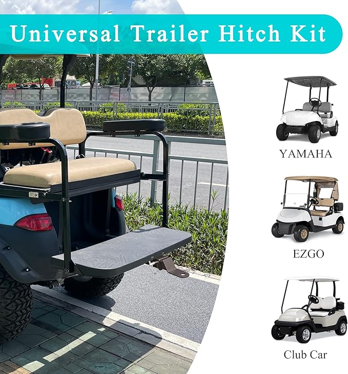 Golf Cart Trailer Hitch Deluxe Kit, Backseat Footrest with 2in Receiver High-Strength Universal Fit for Yamaha Club Car EZGO