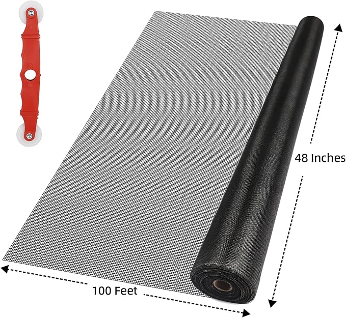 Fiberglass Window Screen Mesh Roll - 48"x100', Easy-to-Cut Screen Door Mesh for Windows, Pool, Porch Durable Mesh Replacement Option