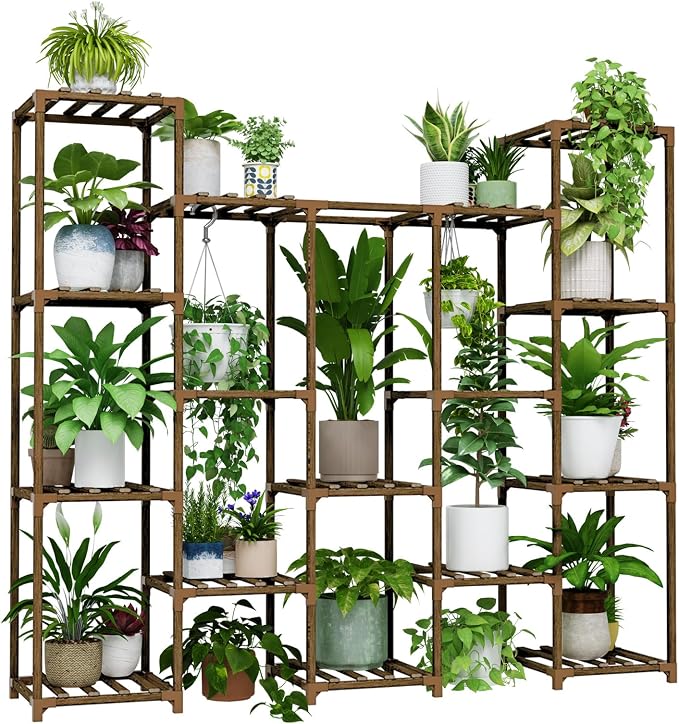 Bamworld Large Hanging Plant Stand Indoor Tall Plant Shelf Outdoor 14 Pots | by Bamworld