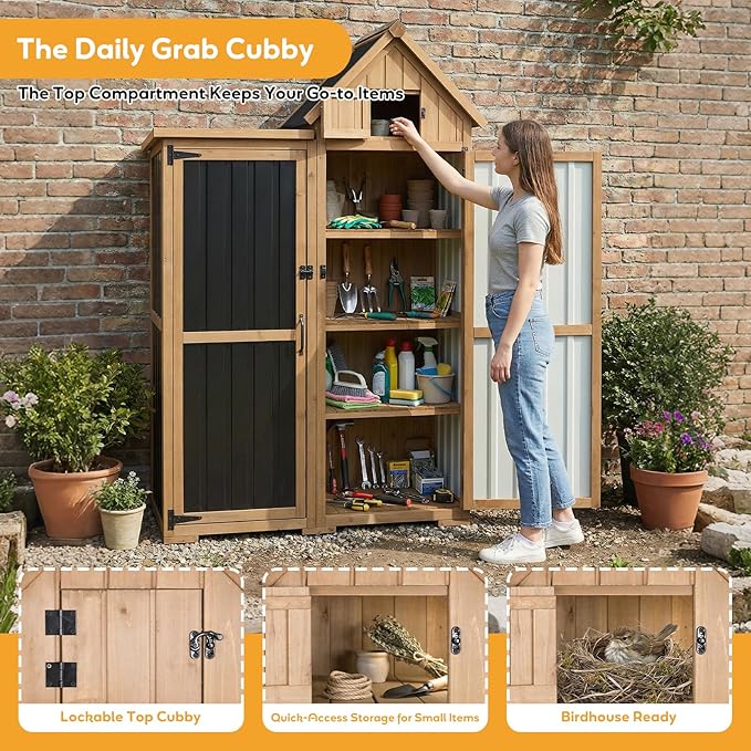 PetsCosset Outdoor Storage Cabinet Wood & Metal Garden Shed - Image 5
