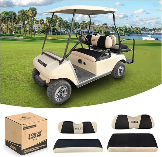 10L0L Golf Cart Front + Rear Seat Cover Set for EZGO TXT RXV 4 Passenger Models Bench Seat Covers Kit Breathable Washable Polyester Mesh Cloth (S+XS)