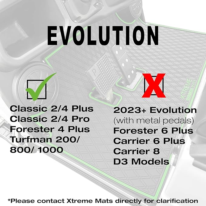 Xtreme Mats Evolution Golf Cart Floor Mat, Full Coverage Golf Cart Liner Protects OEM Flooring - Only Fits Evolution Classic Plus/Classic Pro/Forester/Turfman Carts (2022 and Prior) - All Black