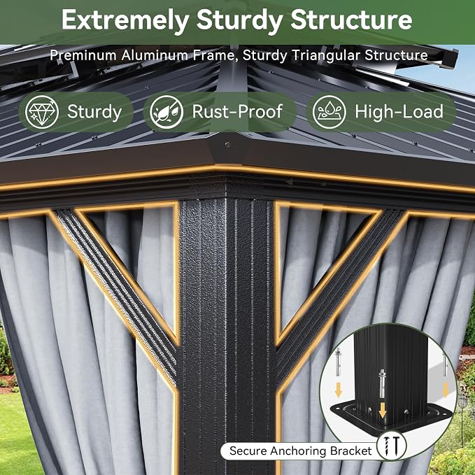Aoxun Gazebo 10x12 Hardtop Gazebo - Image 9