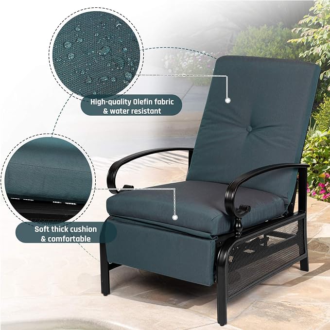 SUNCROWN Outdoor Recliner Chair Patio Adjustable Recliner Chair and Side Bistro - Image 3