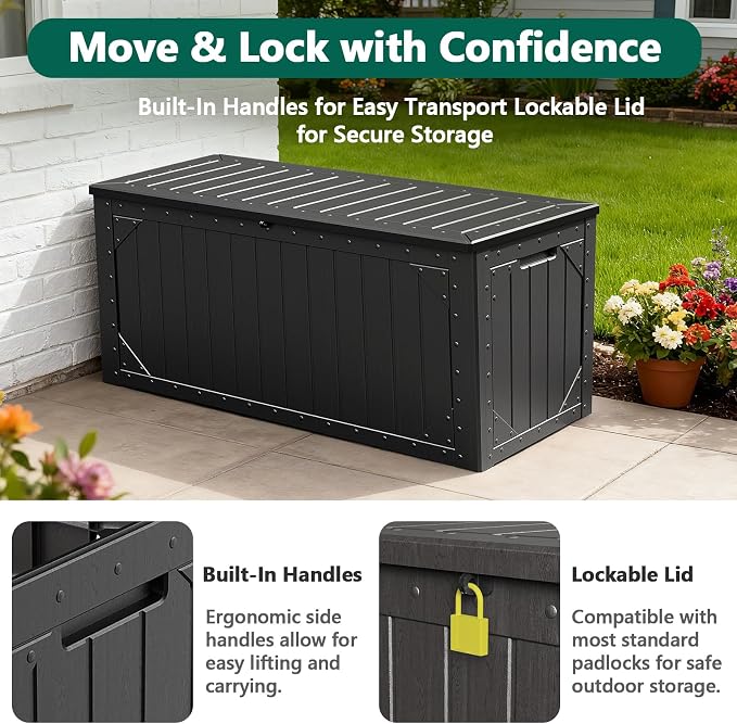 Outdoor Storage Box, 98 Gallon Deck Box, Outdoor Storage Bench, Waterproof - Image 6