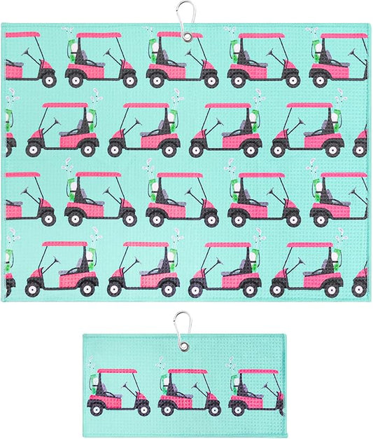 Microfiber Golf Towels for Golf Bags & Carts - Premium Weave Waffle & Ball Towels with Carabiner Clip, Essential Accessories for Men, Women, and Kids, Golfer Gifts, Set of 2 (Golf Cart)