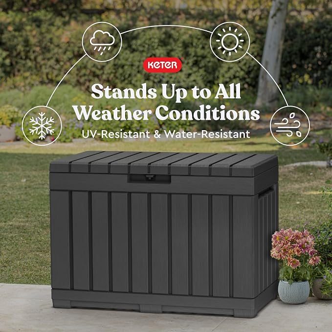 Keter Kentwood 50 Gal Outdoor Storage Box and Patio Side Table | Grey, - Image 5