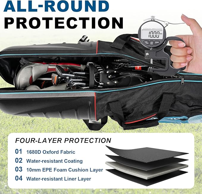 Golf Travel Bags for Airlines with Hard Case Top & Wheels, Hard Shell Top Protect Golf Club, 1680D Heavy Duty Oxford, Wide-Mouth Effortless Packing, Lightweight