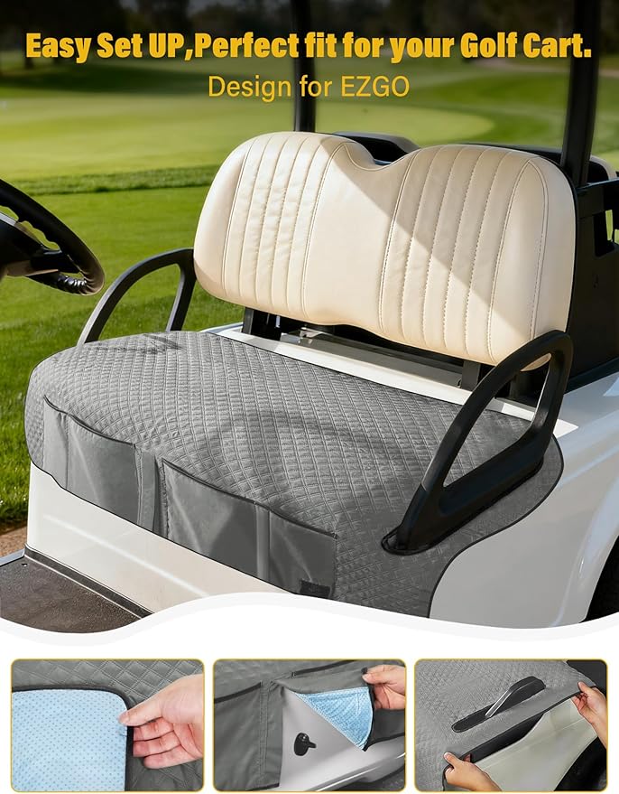 Golf Cart Seat Covers,Golf Cart Seat Towel Blanket with 4 Front Pockets & Nonskid Bottom Fits for EZGO, Yamaha, Club Car and More 2 Person Seats Golf Carts (Charcoal Gray, Ezgo)