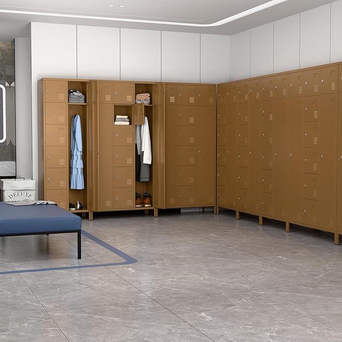 METAN Metal Locker for School Office Gym Bedroom, 10 Doors Steel Storage Locker Cabinet for Employees, Industrial Storage Locker, Assembly Required (Khaki)