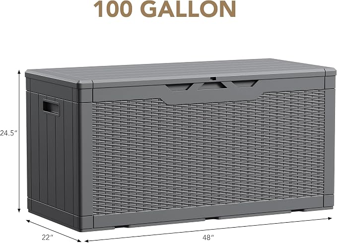 Devoko 100 Gallon Waterproof Resin Deck Box, Large Outdoor Storage Box | Indoor - Image 6