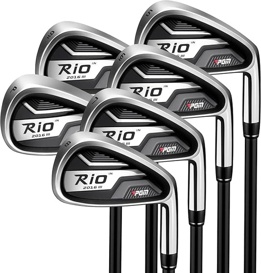 PGM Rio 2016 III Men's Golf Irons Set - 5,6,7,8,9,P - Graptlite Shaft R-Flex - Right Handed - Premium Forged Cavity Back Design for Distance & Forgiveness