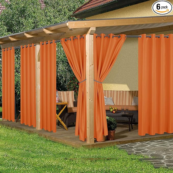 Waterproof Outdoor Curtains for Patio 6 Pcs 54x108 Inch Mecca Orange | by HolidayIdeas