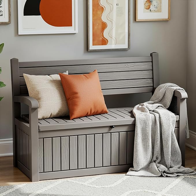 80 Gallon Outdoor Storage Bench, Waterproof Resin Deck Box - Image 9