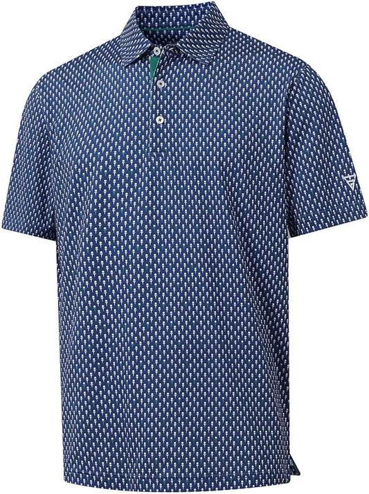 M MAELREG Mens Golf Shirt Short Sleeve Dry Fit Print Moisture Wicking Performance Patterns Collared Polo Shirt