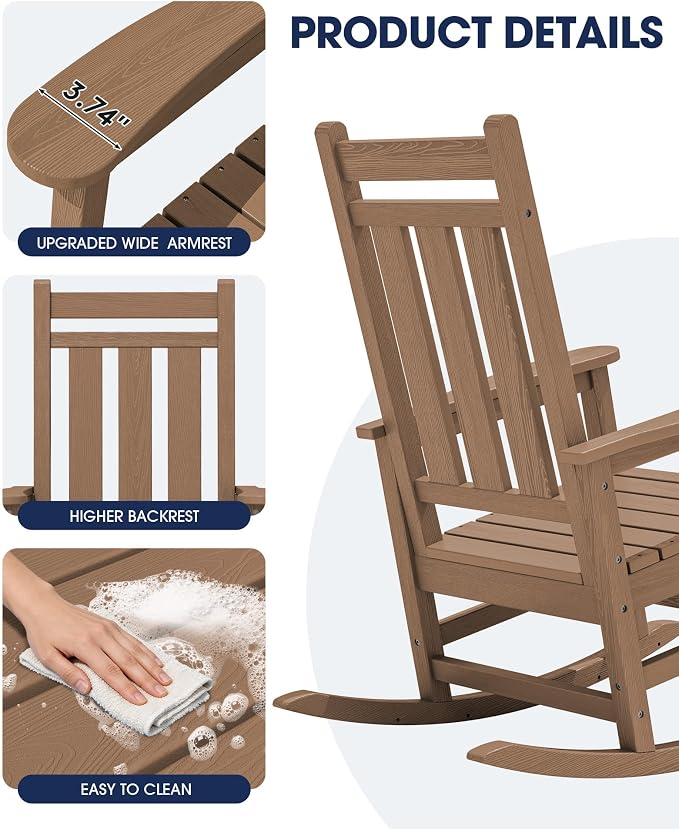 Oversized Outdoor Rocking Chair Set of 4, HDPE Patio Rockers - Image 7