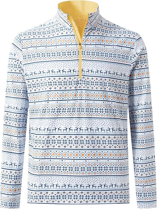M MAELREG Quarter Zip Golf Pullover Men Dry Fit Long Sleeve Performance Wicking 1/4 Zip Full Print Pullover Mens Sweatshirt