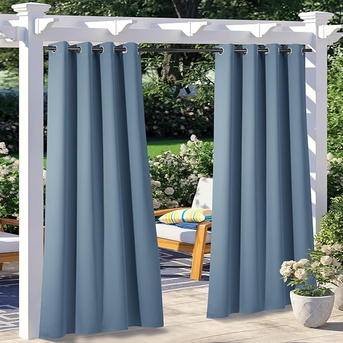 NICETOWN 2 Panels Stone Blue Patio Outdoor Curtains Waterproof, Thermal by NICETOWN