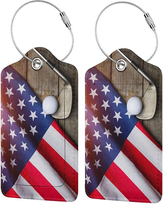 2 Pack Golf Luggage Tags for Suitcases, Cool Leather Luggage Tag for Travel, Bag Tag Privacy Name ID Card Bag Labels for Friends Adults Kids Tourists Sports