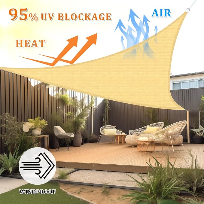 Shade&Beyond Triangle Sun Shade Sail 10'X10'X10' Permeable Canopy Sand - Image 2