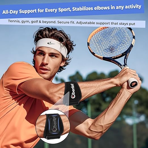 Tennis & Golfer's Elbow Brace for Men & Women with Tendonitis & Elbow Pain Relief - Adjustable Strap & Compression Pads, Arm Forearm Support Band - Orange 1 Pack