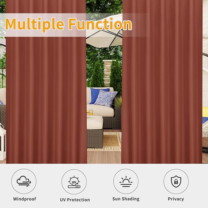 Easy-Going Outdoor Patio Curtains 2 Panels, 54x108 inch, Terra Red | Privacy - Image 5