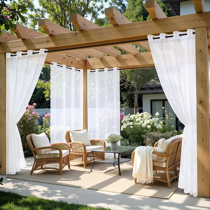 MIULEE White Outdoor Curtain for Patio Waterproof 4 Panels 54 x 102 Inch | by MIULEE