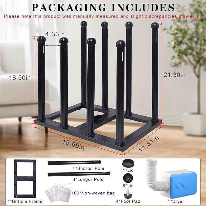 Boot Rack Organizer Tall Boots Boot Storage Free Standing Shoe Racks Black Metal for Dorm Room, Closet, Entryway, Bedroom for 4 Pairs With Multifunctional Portable Dryer 600W(54.1 * 50 * 30)