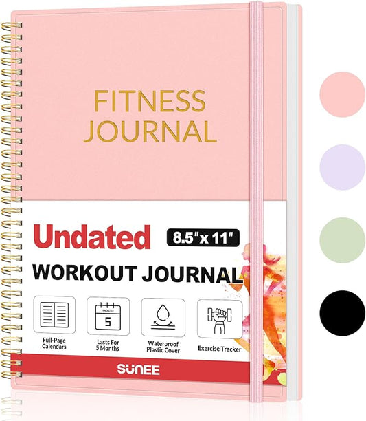 Fitness Journal Workout Planner for Women & Men, A4 (8.5" x 11") Workout Journal Log Book Planner Gift for Track Gym Essentials, Home Workouts, Track Progress, Achieve Wellness Goals, Pink