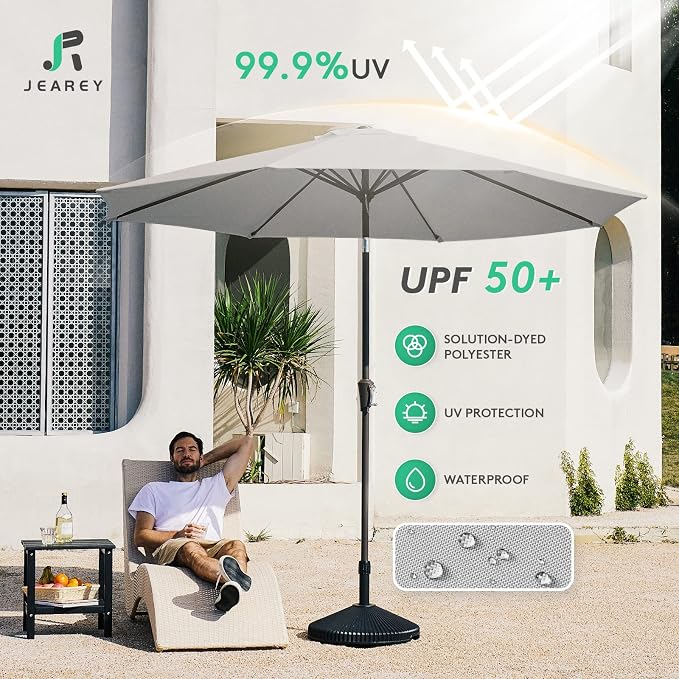 JEAREY 9FT Outdoor Patio Umbrella, Market Umbrella, Light Gray | Outdoor Table - Image 3