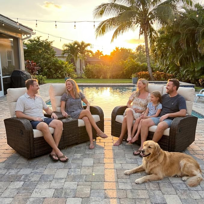 Oversized 2 Pieces Wicker Outdoor Recliner Loveseat - Image 3