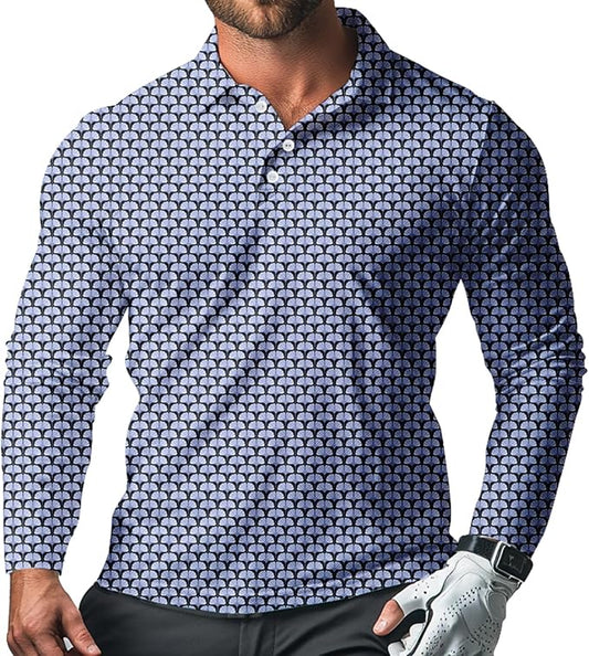 Men's Long Sleeve Golf Shirt Quick Dry 3 Button Work Fishing Outdoor Casual Collar Shirt