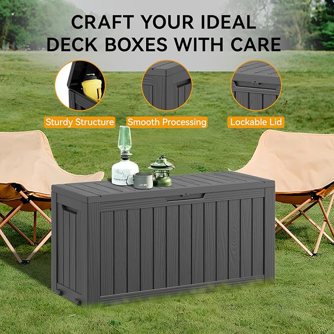 Deck Box, 82 Gallon Resin Indoor and Outdoor Storage Box Waterproof - Image 4
